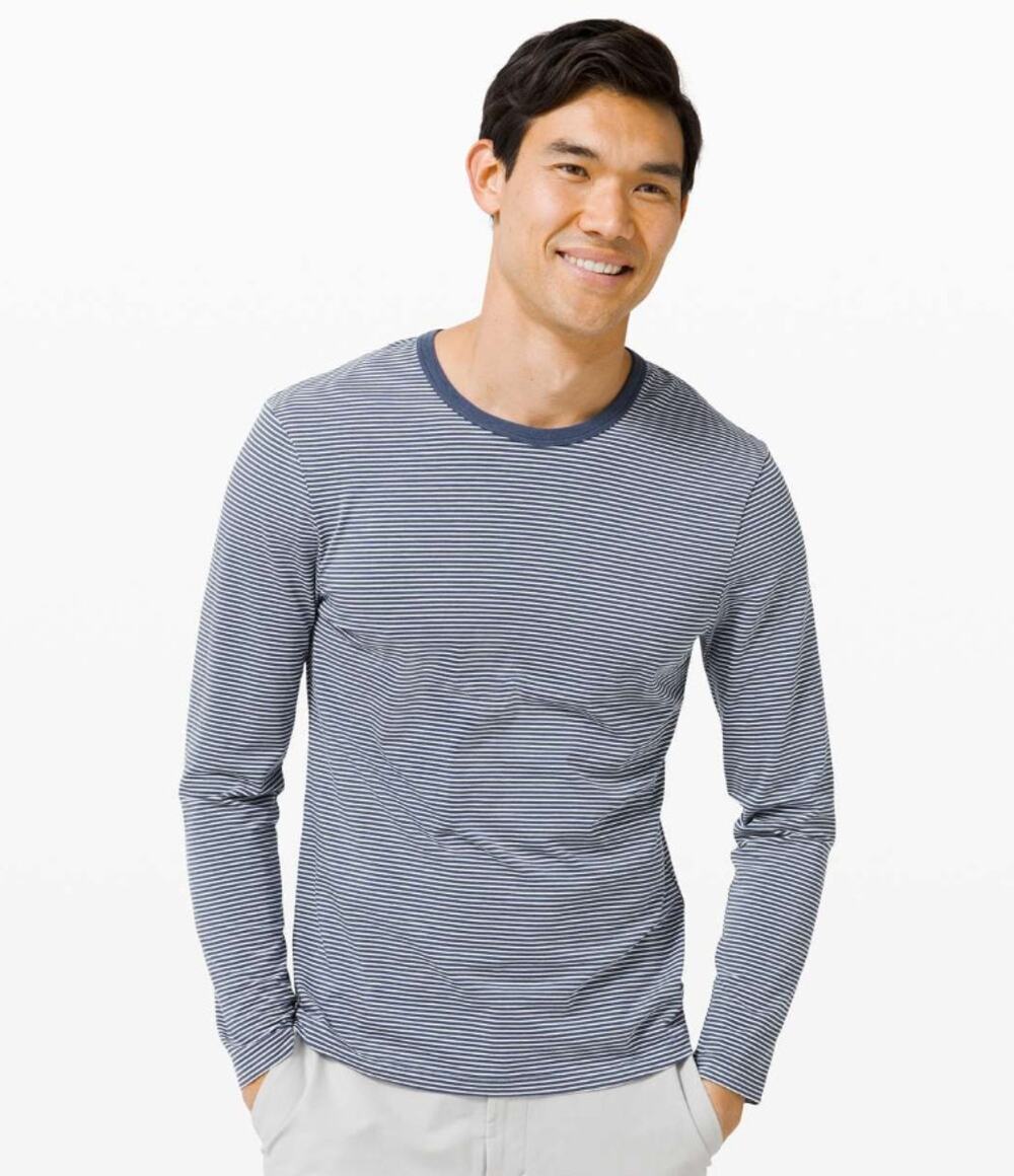 Lululemon Blue White Stripe 5 Year Basic Long Sleeve Shirt Athleisure Men's XL